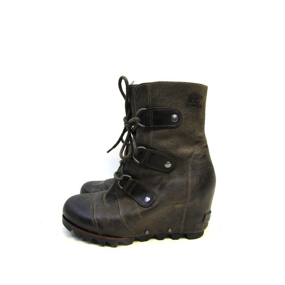 Sorel Womens Size 6.5 Brown Leather Lace Up Wedge Ankle Fashion Boots Bootie - Picture 1 of 11